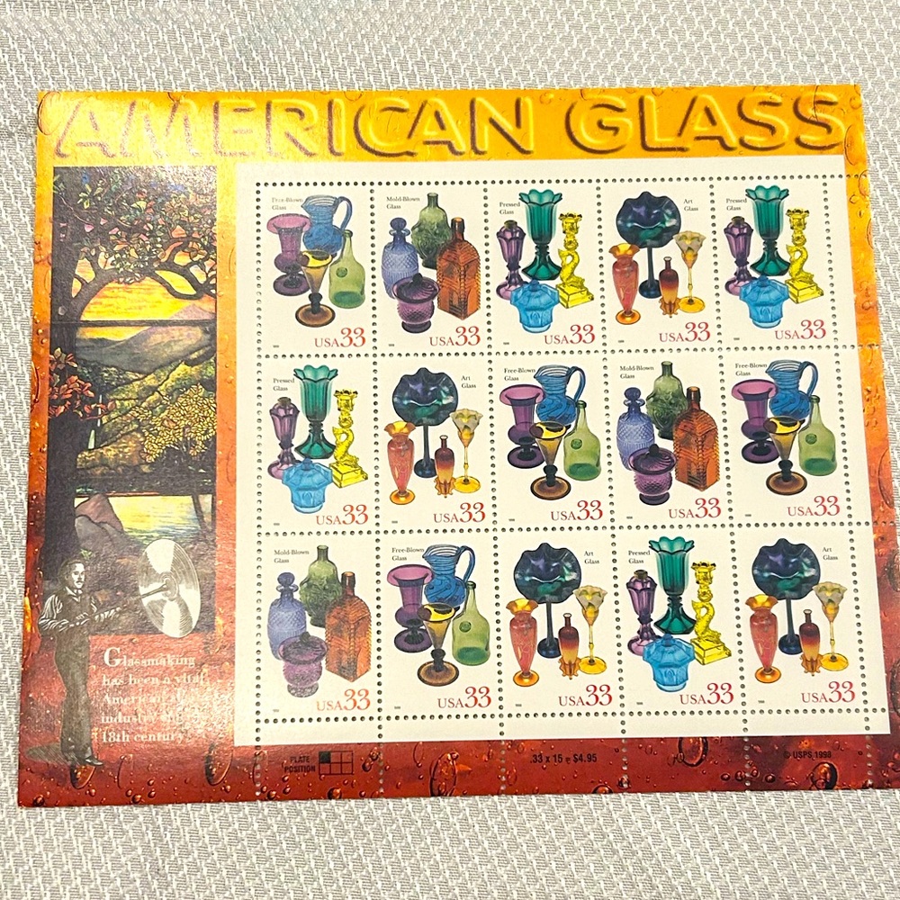 NEW USPS stamp sheet.  American Glassware. VINTAGE